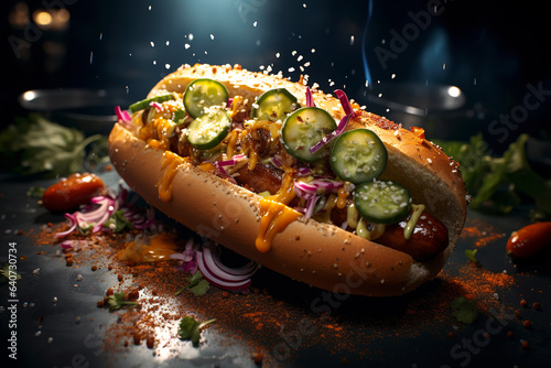 Generative AI Illustration of Buffalo Sauce Hot Dog With Ranch Style Mayo