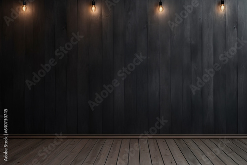 empty room with black wall and spotlights for Minimal product display, Backdrop, 3D