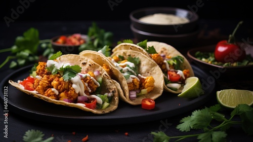 Professional Shot of a Taco with lot of Vegetables. Colorful Food Photography.