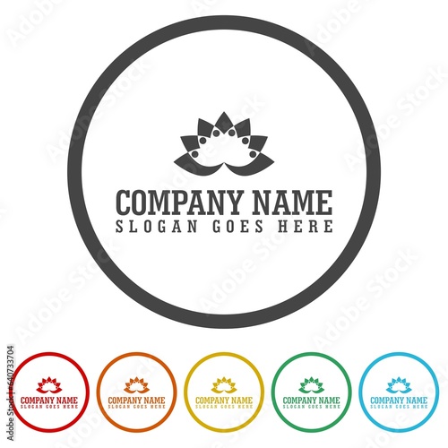Nature flower logo template. Set icons in color circle buttons