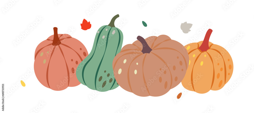 Autumn pumpkins. Pumpkins. Autumn halloween vegetables. Vector illustration.