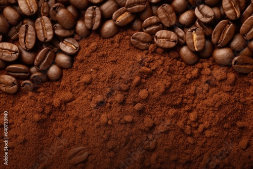 Roasted coffee beans different sort ground and whole. Texture and background, top view photo