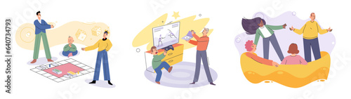 Game together. Family fun. Friendship time. Vector illustration. Board games provide opportunity to disconnect from screens and connect with loved ones Engaging in game with others brings out sense of