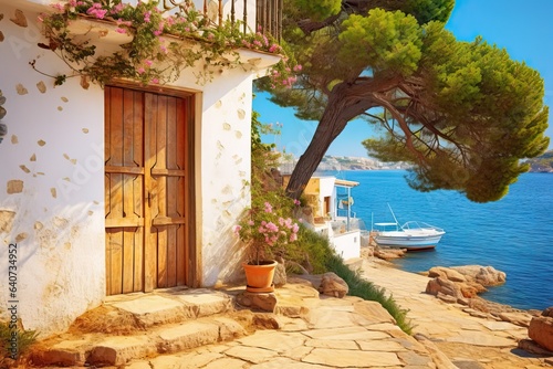 Obraz na płótnie fishing costa village spain decorated door brava wooden sa catalonia flowers bea