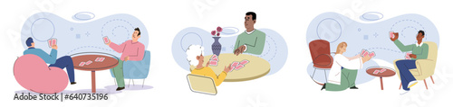 Game together. Family fun. Friendship time. Vector illustration. People playing games together discover new aspects of each other s personalities Family game nights allow everyone to unwind and enjoy