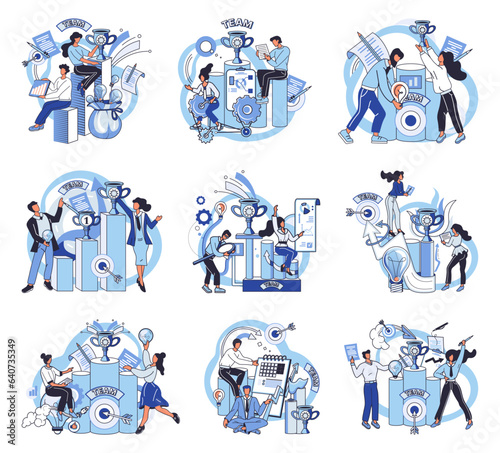 Team solving problems. People try find solutions and solve problem in manufacturing and tech industry by brainstorming Effective business solution strategy and complex task cooperation as successful