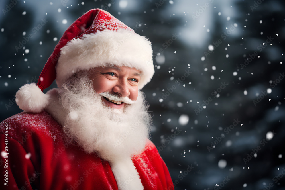 Smiling santa claus in his iconic red suit and beard Smiling santa claus in his iconic red suit and beard