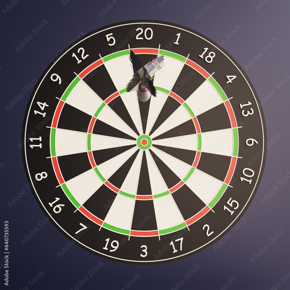 Target for darts on a dark background. Classic sports equipment as a conceptual 3D illustration. Target for darts on a dark background. Classic sports equipment as a conceptual 3D illustration.