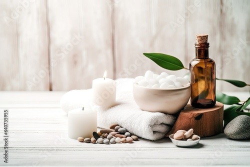 essential sea oils space procedures treatment salt beauty massage copy white table wooden spa stones items