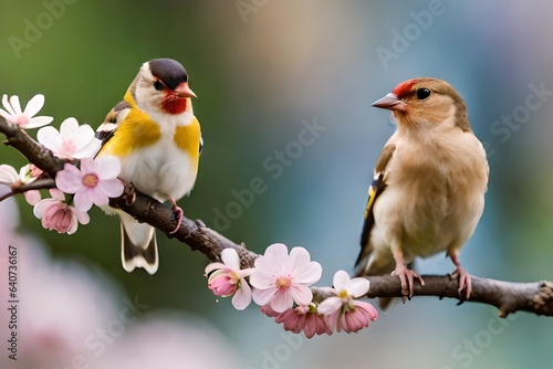 sparrows on a branch of a spring tree generated by AI tool