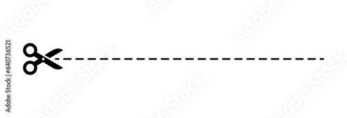 Scissors, trim line icon, instruction. Cut here symbol.