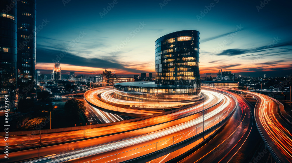 Fototapeta premium Light trails in the modern metropolis at evening time