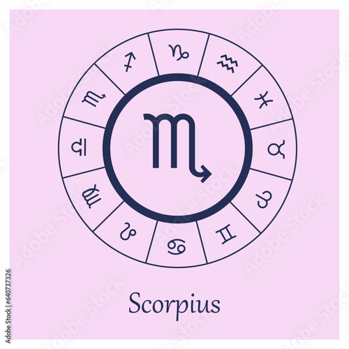 Scorpius sign . Scorpius zodiac sign symbole on pink background horoscope astrology. Astrological calendar. Zodiacal pink vector horoscope. Line (Woman, Woman, female, girl, baby girl