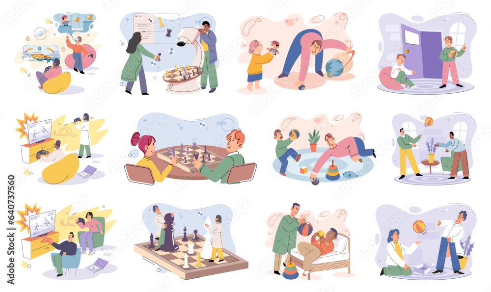 Game together. Family fun. Friendship time. Vector illustration. Family game nights cherished tradition that strengthens bond among loved ones Engaging in board game with others perfect way to connect