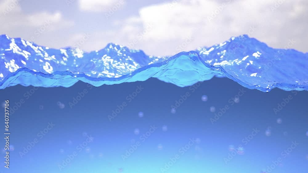 Beautiful clear rippled water surface splash rising. Light blue