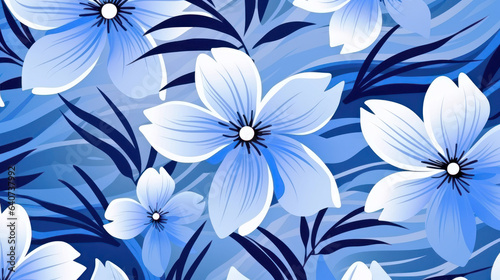 Abstract floral background with blue flowers and leaves. AI generative.