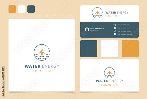 Water energy logo design with editable slogan. Branding book and business card template.