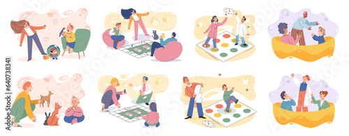 Fototapeta Naklejka Na Ścianę i Meble -  Game together. Family fun. Friendship time. Vector illustration. The friendship forged through shared gaming experiences truly special We had happy fun activity playing games and creating We had happy