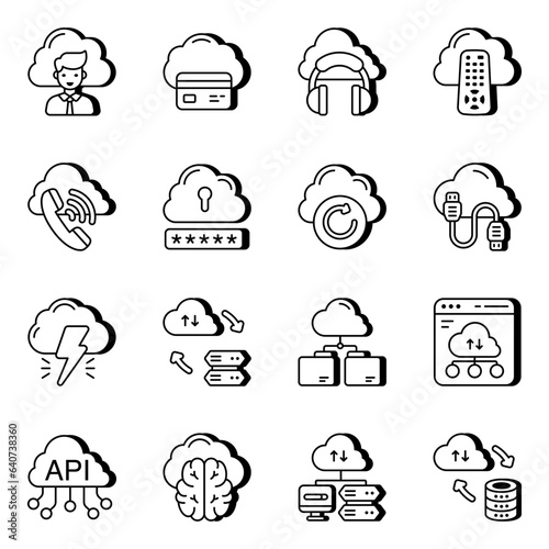 Pack of Cloud Technology and Services Linear Icons

