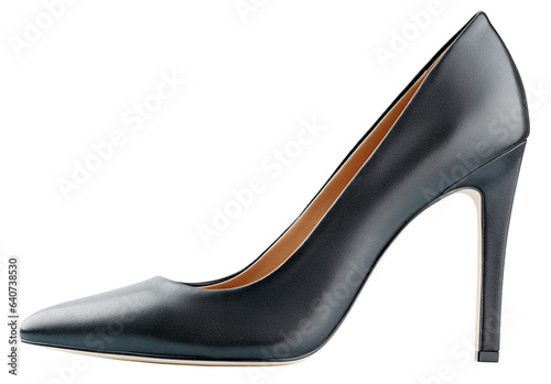 Fotografia, Obraz Single black leather high heeled women shoe or Stiletto isolated on transparent