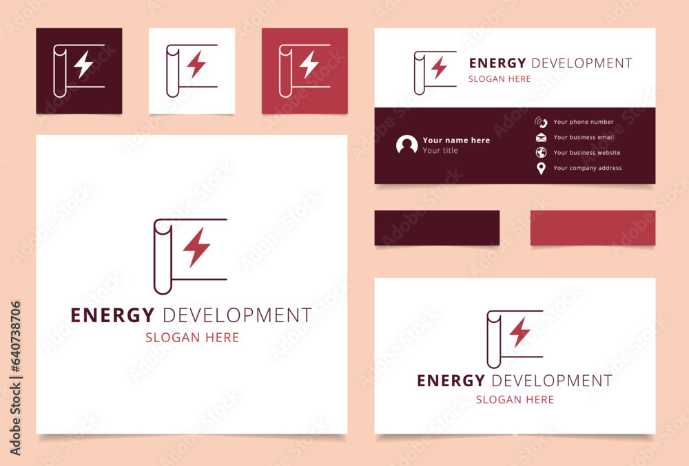 Energy development logo design with editable slogan. Branding book and business card template.