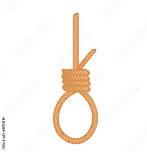 realistic Rope hanging loop noose with hangman's knot on white isolated background