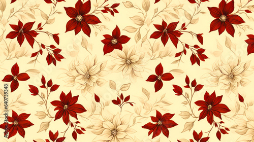 Abstract floral background with red flowers and leaves. Ai generative.