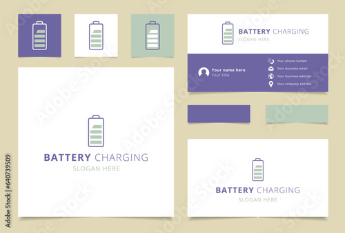 Battery charging logo design with editable slogan. Branding book and business card template.