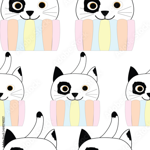 Seamless repetition of comical cat in pastel colors cupcake pattern photo