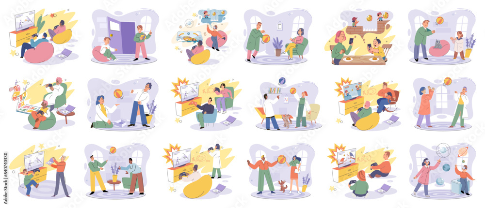 Game together. Family fun. Friendship time. Vector illustration. Playing games with friends brings out competitive spirit and creates unforgettable moments Family game nights cherished tradition that