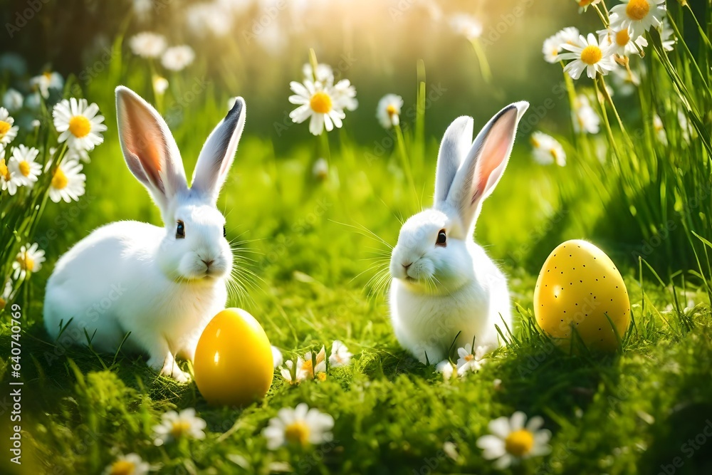 Fototapeta premium easter bunny and eggs