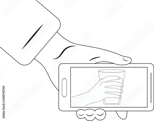 The concept of love and teamwork. Two hands hold each other. Symbol of happy partnership, success, childhood, friendship. Flat design. Vector.black and white smartphone