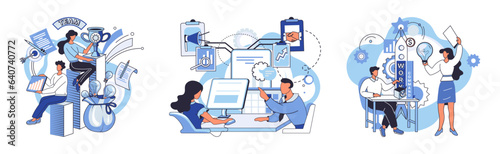 Team solving complex problems. Teamwork vector illustration metaphor. Collective brainstorm, idea generation, team building exercise concept Concept of business solution, challenge, problem-solving