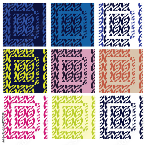 Set of nine pattern with abstract seed design and decorated square