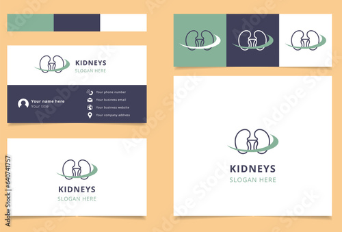 Kidneys logo design with editable slogan. Branding book and business card template.