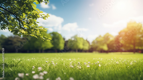 blurred landscape with grass and sun photo