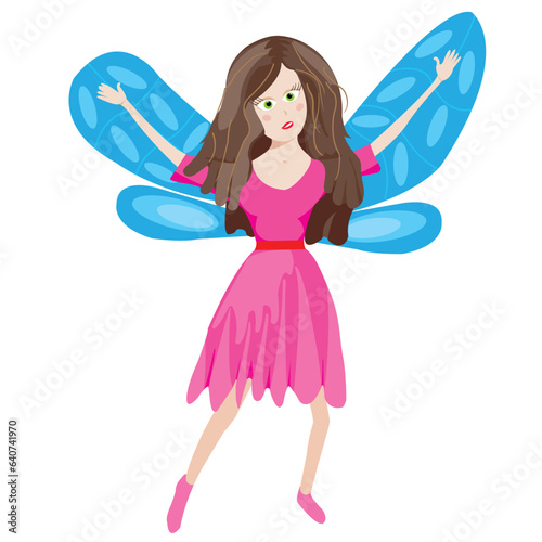 Floating funny pink fairy illustration