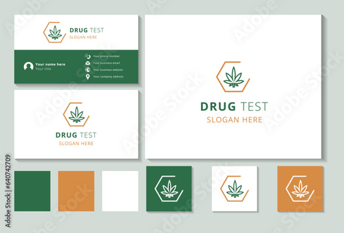 Drug test logo design with editable slogan. Branding book and business card template.