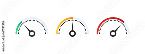 Level indicators. Risk Gauge Scale. Performance concept. Dial indicator. Vector scalable graphics
