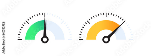 Speed indicators. Risk Gauge Scale. Performance concept. Dial indicator. Vector scalable graphics