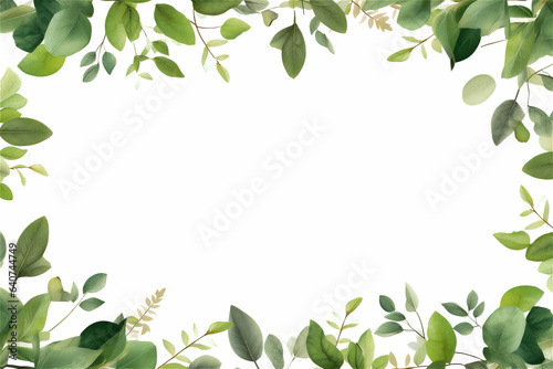 green leaves frame on white background with copy space