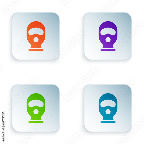 Color Balaclava icon isolated on white background. A piece of clothing for winter sports or a mask for a criminal or a thief. Set colorful icons in square buttons. Vector