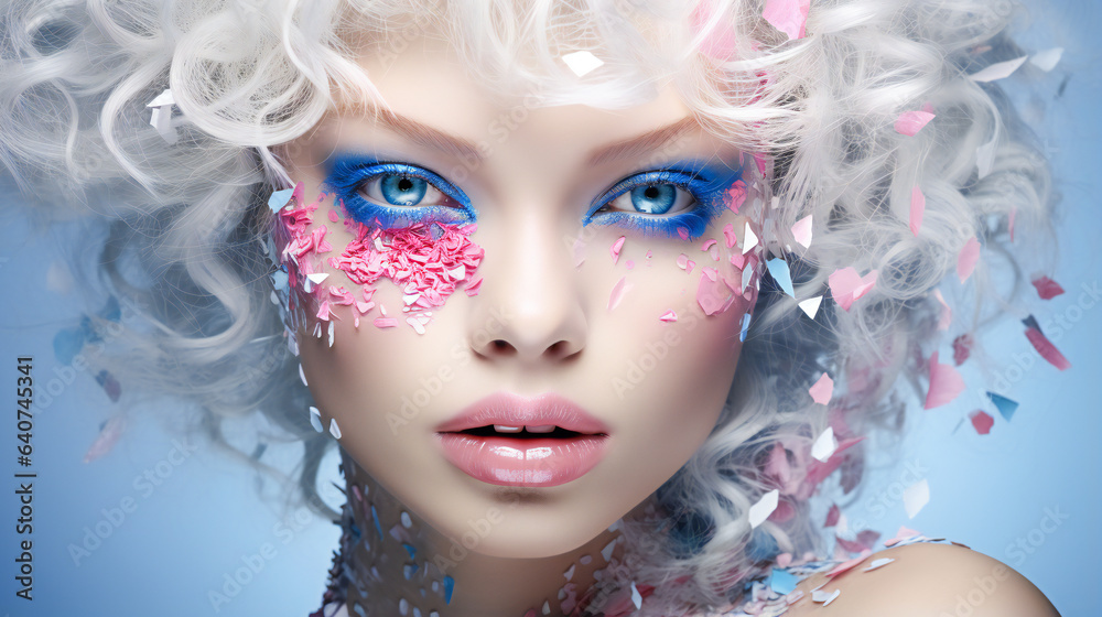 Enchanting Woman with Blue Eyes.  Glamorous Makeup