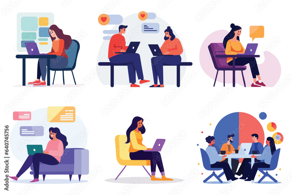 Hand Drawn Businessmen sitting and consulting together in flat style