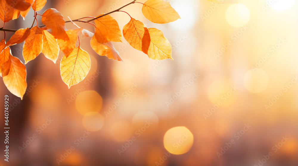 Sunlit Park with Vibrant Orange and Golden Leaves with Blurred Background