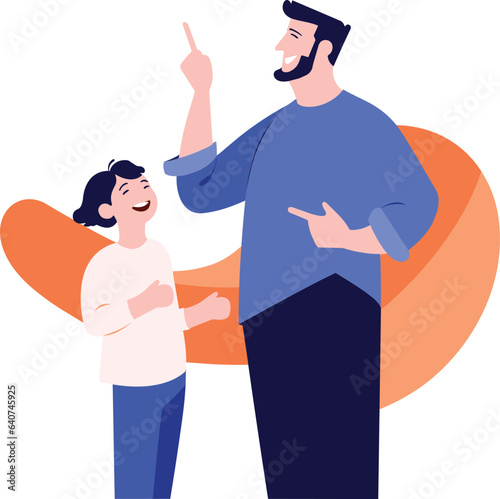 Hand Drawn father and child talking happily in flat style