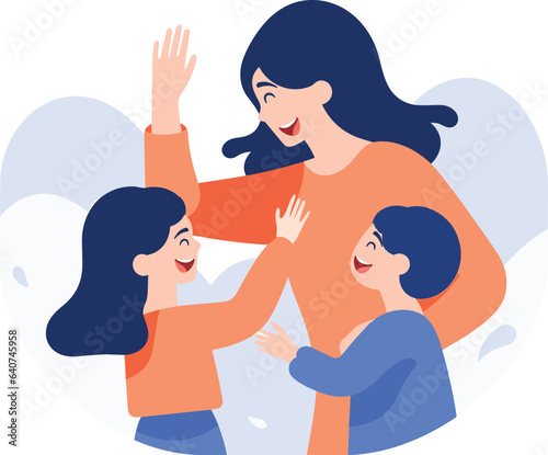 Hand Drawn mother and child talking happily in flat style