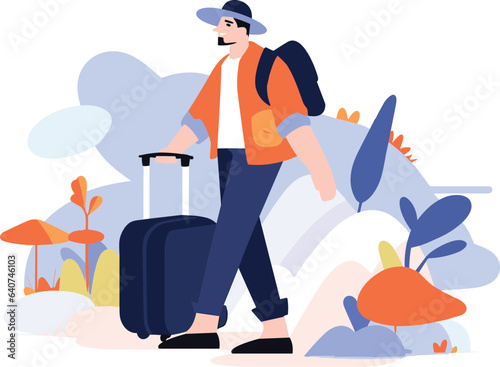 Hand Drawn tourists with attractions in flat style