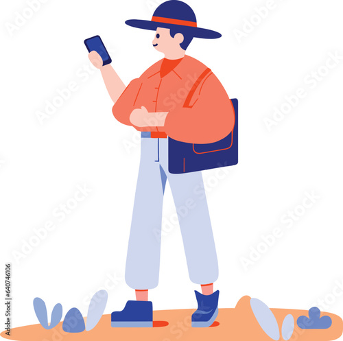 Hand Drawn tourists with attractions in flat style
