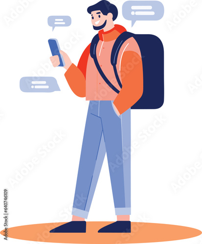 Hand Drawn tourists with attractions in flat style